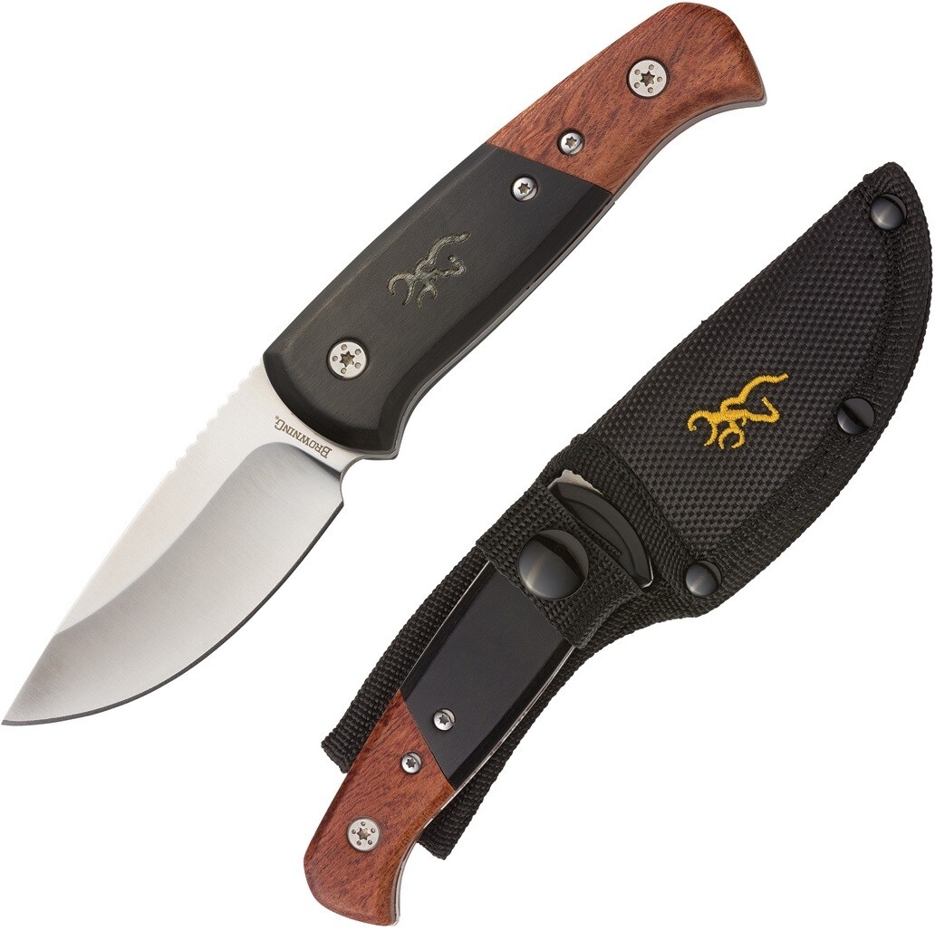 Browning Fixed Knife 3" Stainless Full Tang Drop Blade Black/Brown Wood Handle
