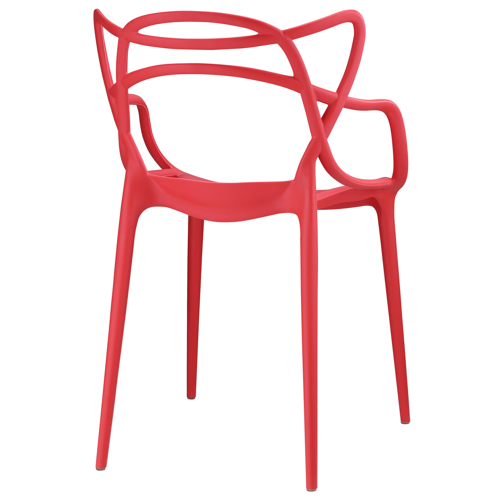 Modway Entangled Modern Molded Plastic Four Dining Armchairs in Red