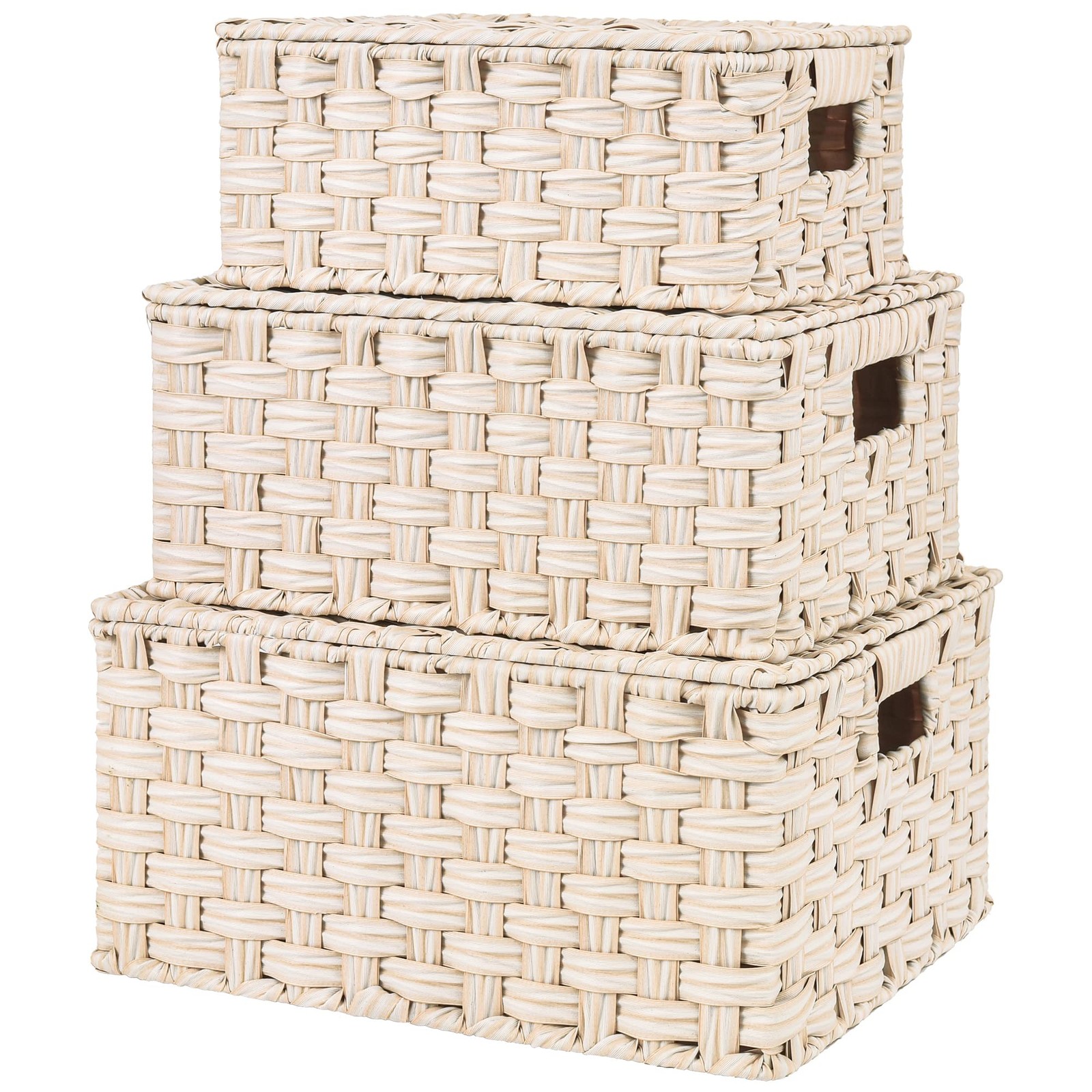 Wicker Storage Baskets with Lids, Set of 3 Decorative Storage Boxes, Baskets ...