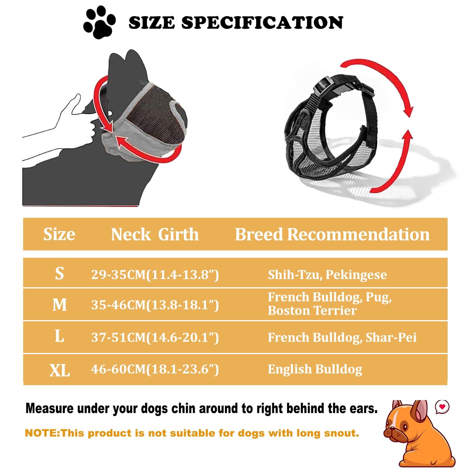 Short Snout Dog Muzzle, Won’t Cover Forehead Bulldog Muzzle Adjustable Breath...
