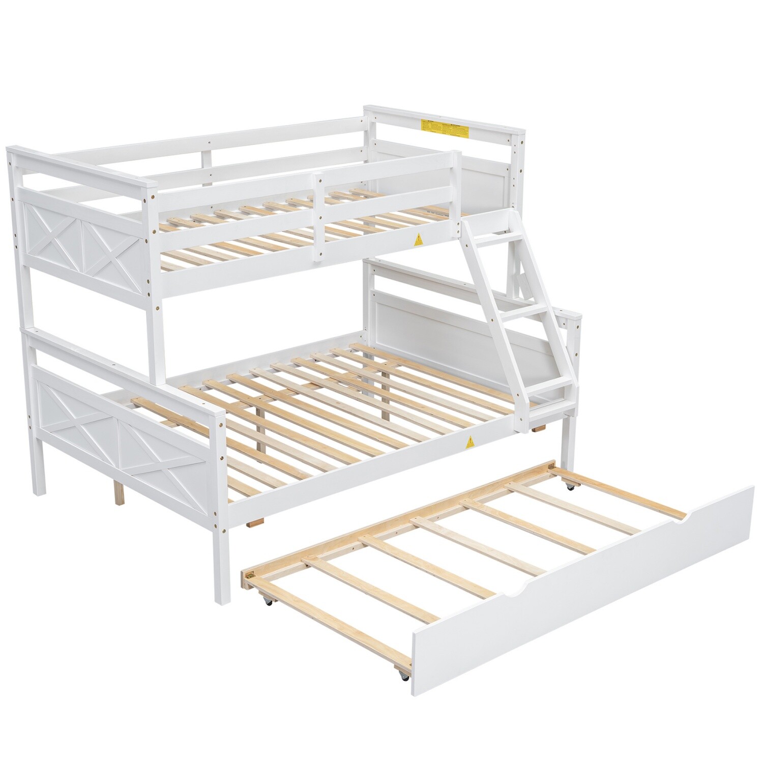 Twin Over Full Wood Bunk Bed Convertible Bed Frame w/ Trundle & Ladder