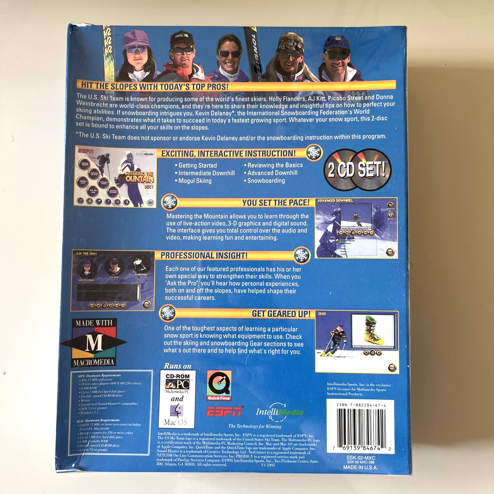 Vtg Computer Game -Mastering The Mountain Skiing Snowboarding Pro Lessons CD-ROM