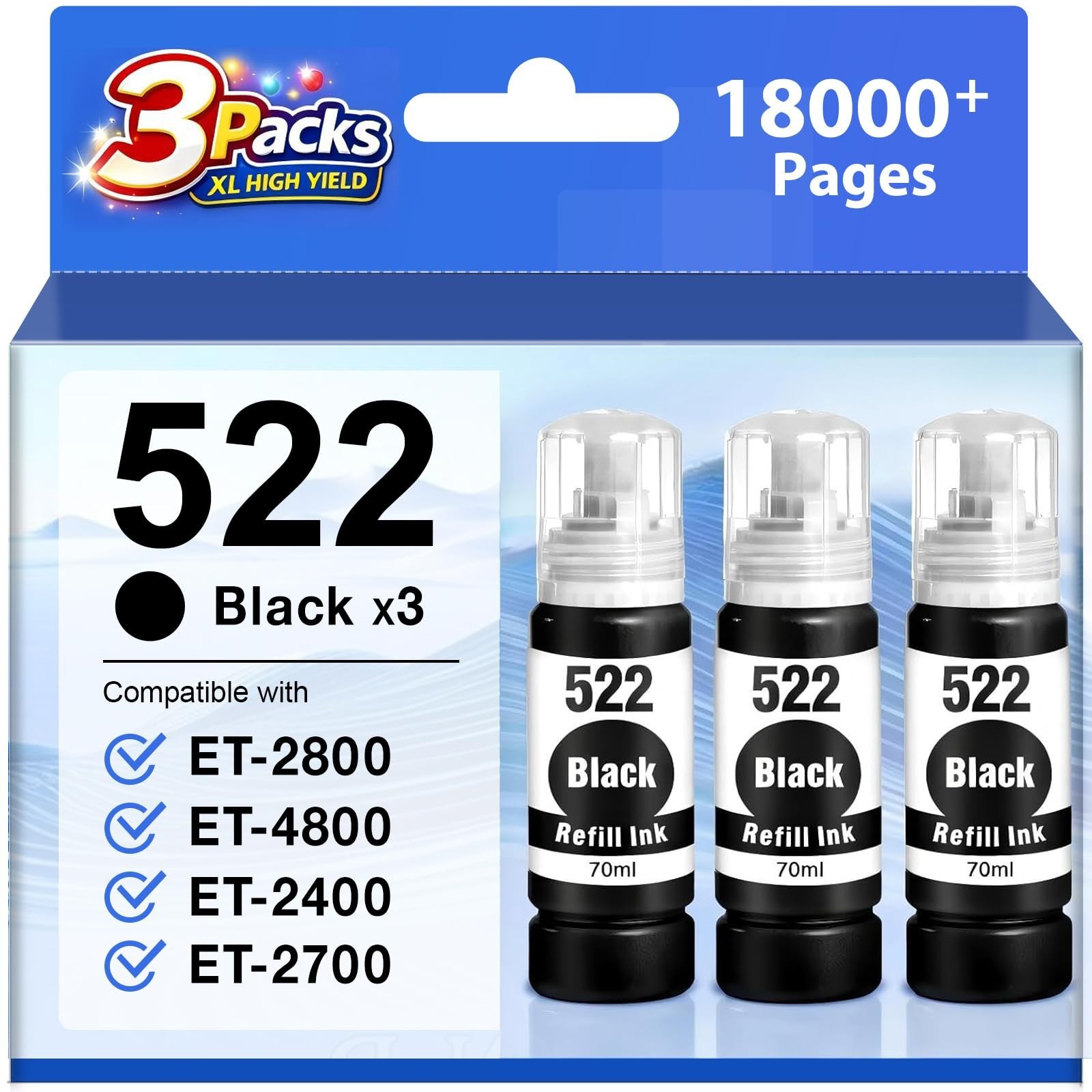 Starink Compatible T522 522 Black Ink Refill Bottles Replacement for 522 Blac...