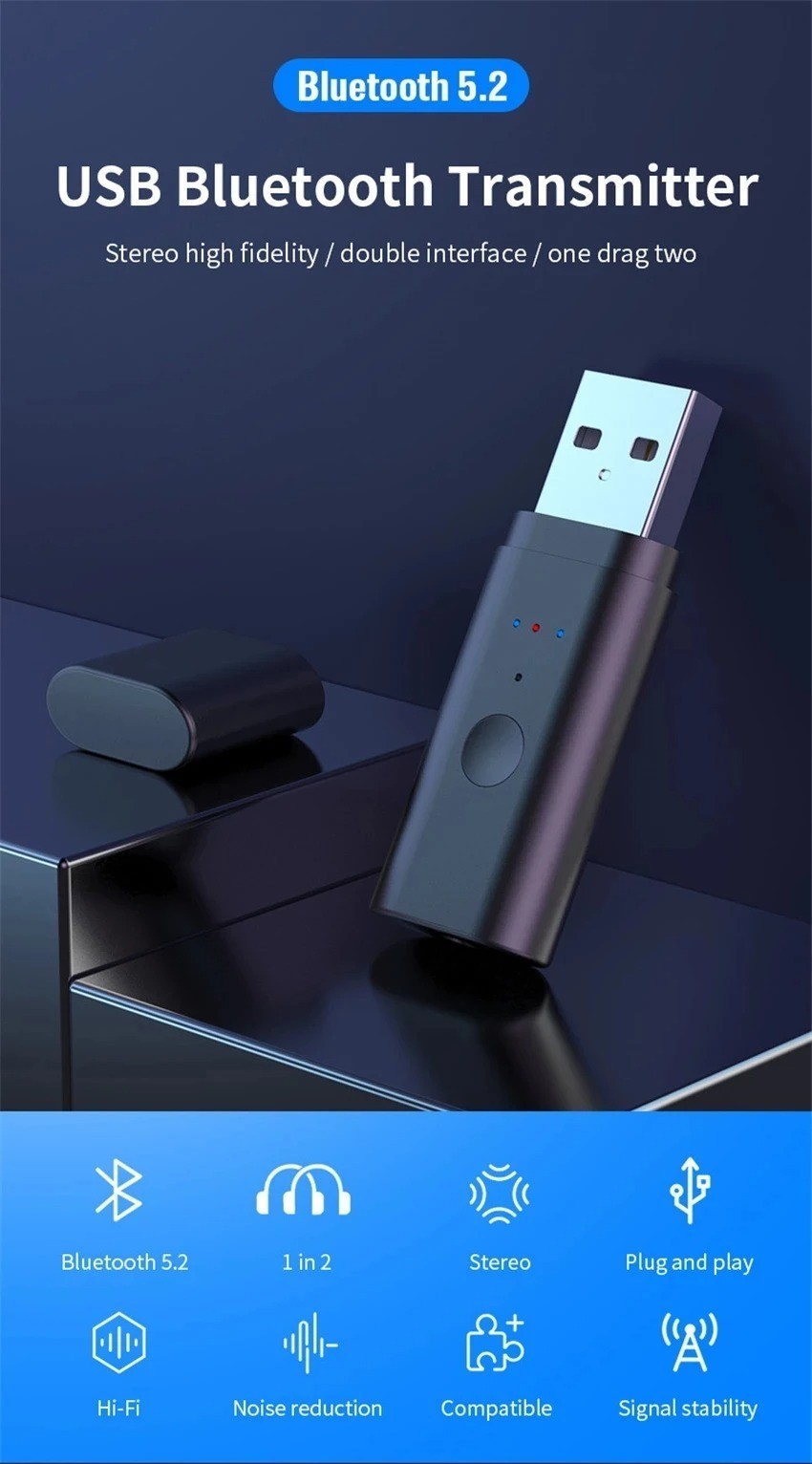 Bluetooth Spliter Wireless Audio Transmitter Adapter For 2pcs Headphones Working