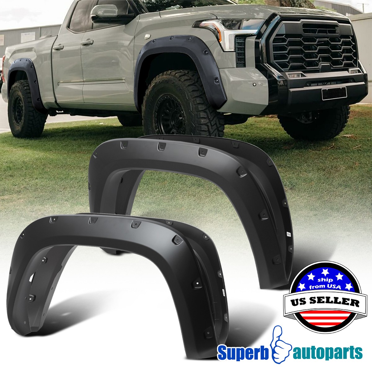 For 2022-2024 Toyota Tundra Pocket Rivet Style Smooth Fender Flares Wheel Cover