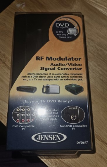 JENSEN RF Modulator Audio/Video Signal Converter DVD647 RCA/Coaxial NEW Sealed