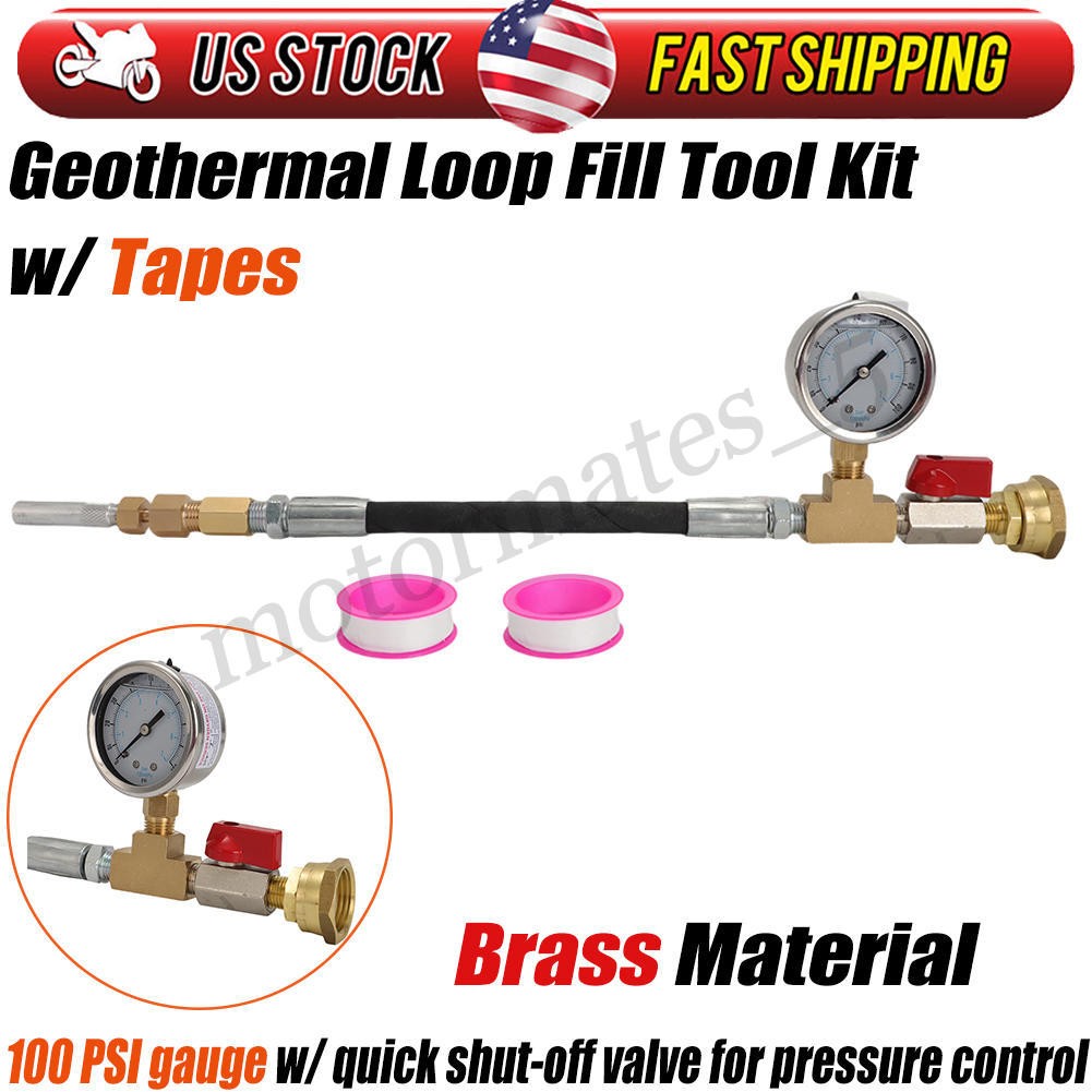 Geothermal Loop Fill Tool 100PSI Pressure Test Gauge 1/8”Needle For Garden Hose