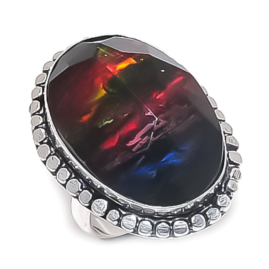 Ammolite Gemstone Handmade 925 Sterling Silver Jewelry Ring Size 6.5 n650