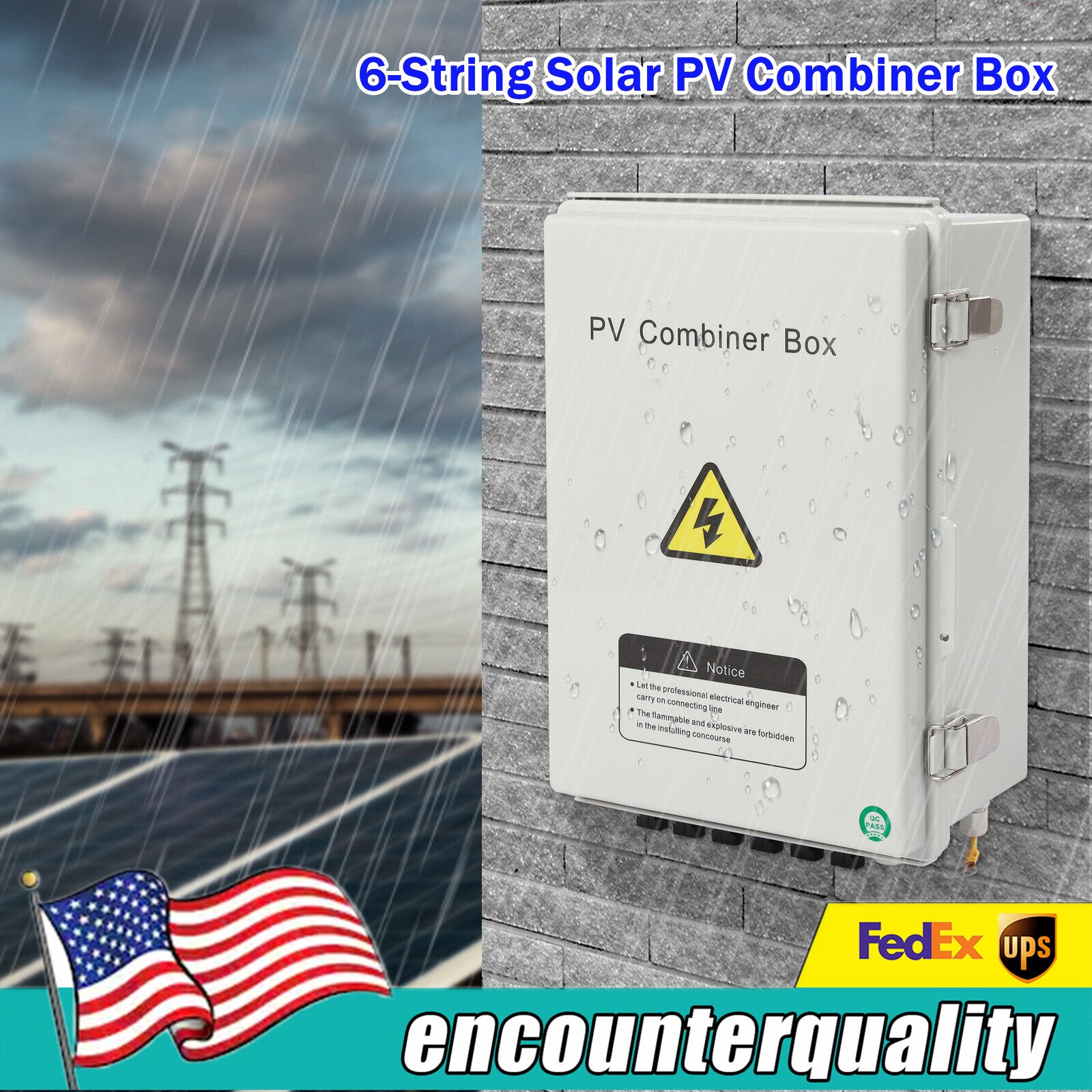 6 String Solar PV Combiner Box 63A Circuit Breaker Junction Box for Solar Panels