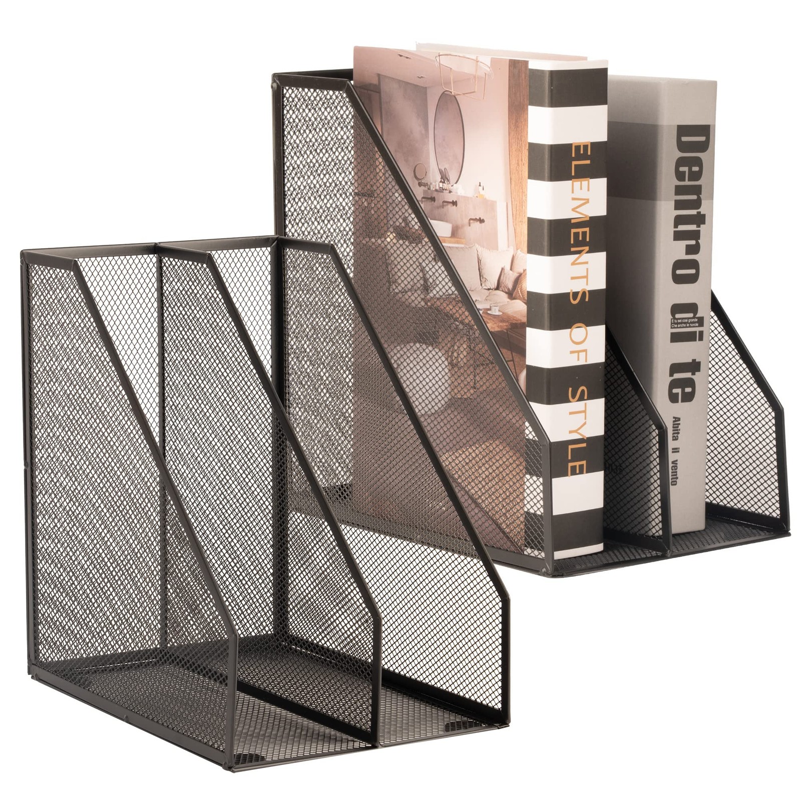 Asifmthot 2 Set Magazine Holder Metal Wire 2 Compartments Mesh File Holder For