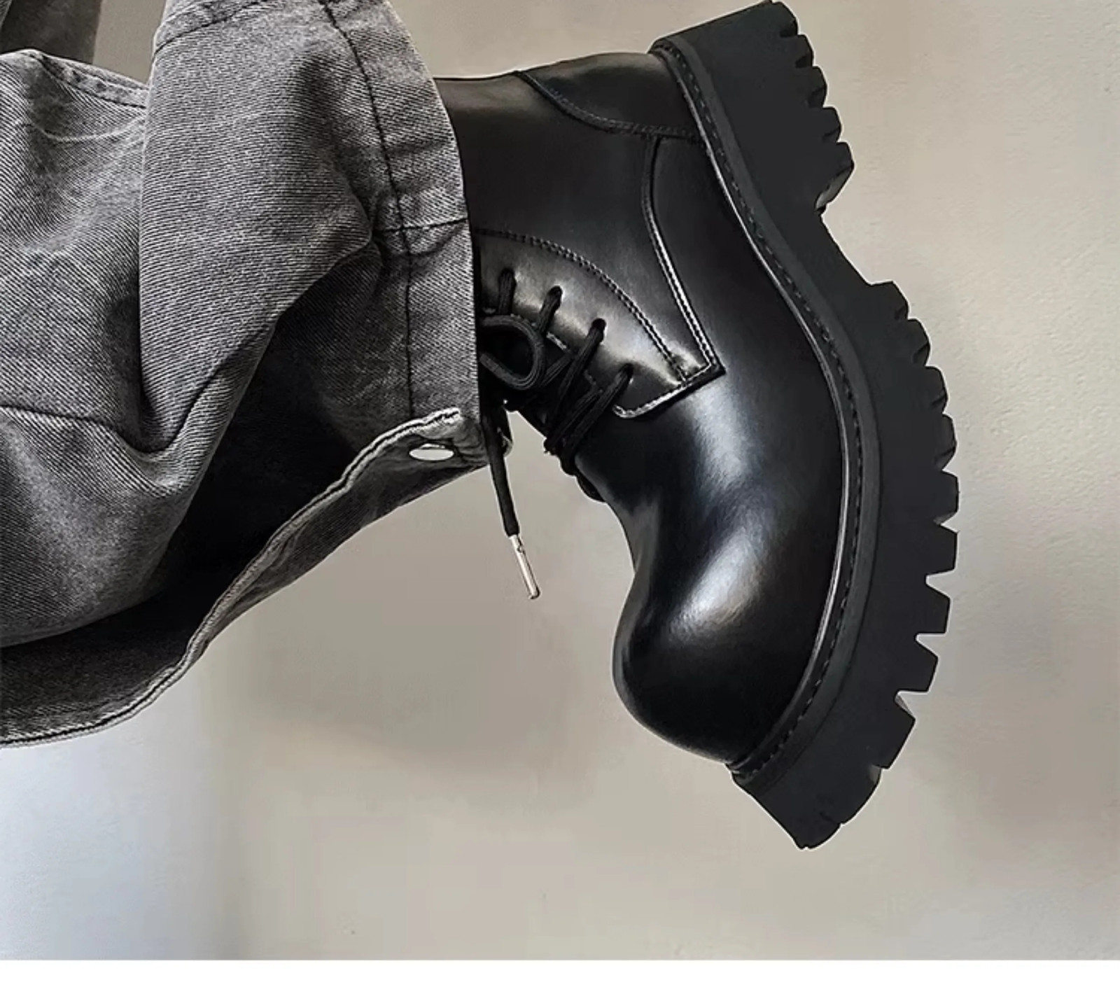 Big Head Short Boots Men Niche American Retro Height Increasing Workwear Black