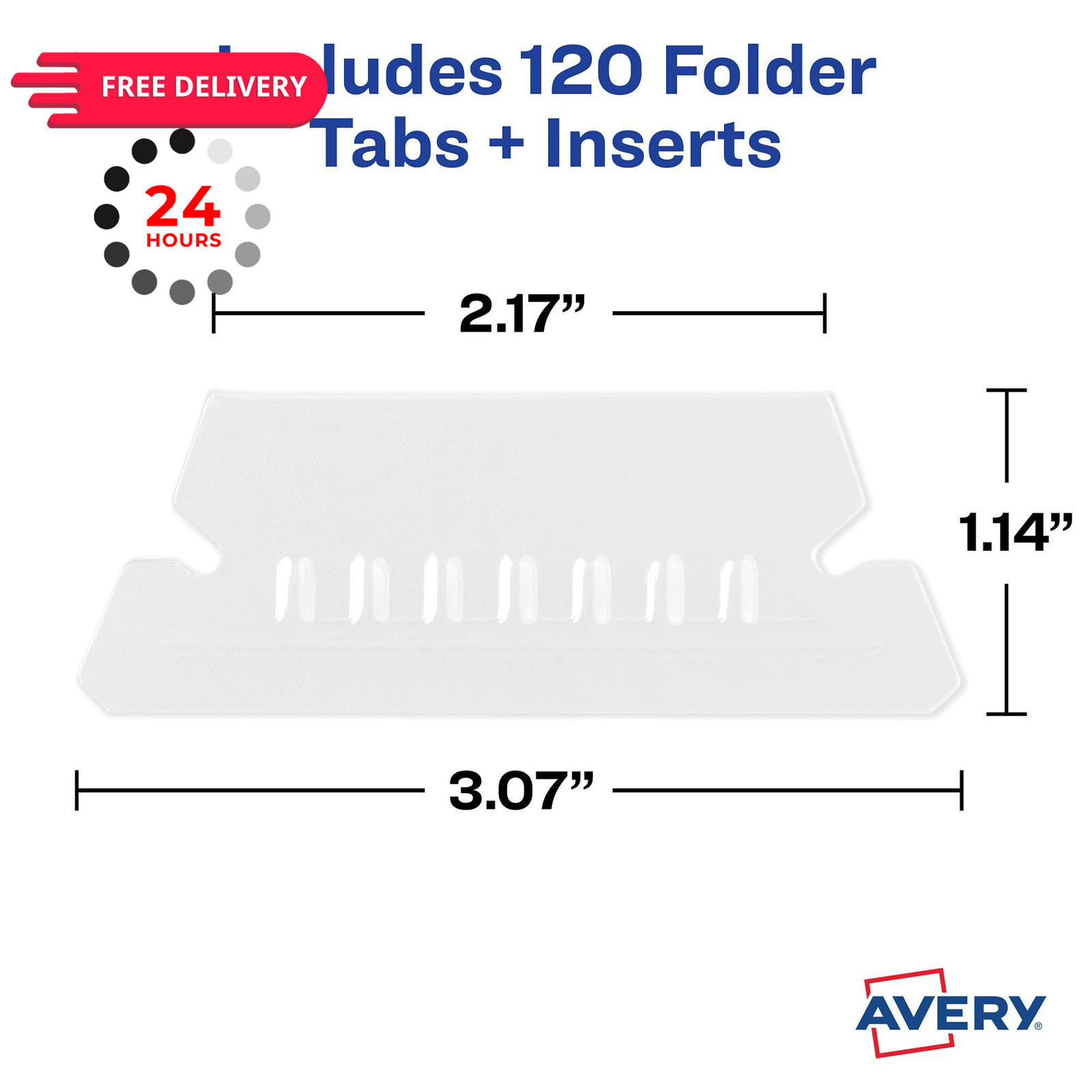 Avery® Hanging File Folder Tabs and Inserts, 1/5 Cut, Clear, 20 One Size, 0