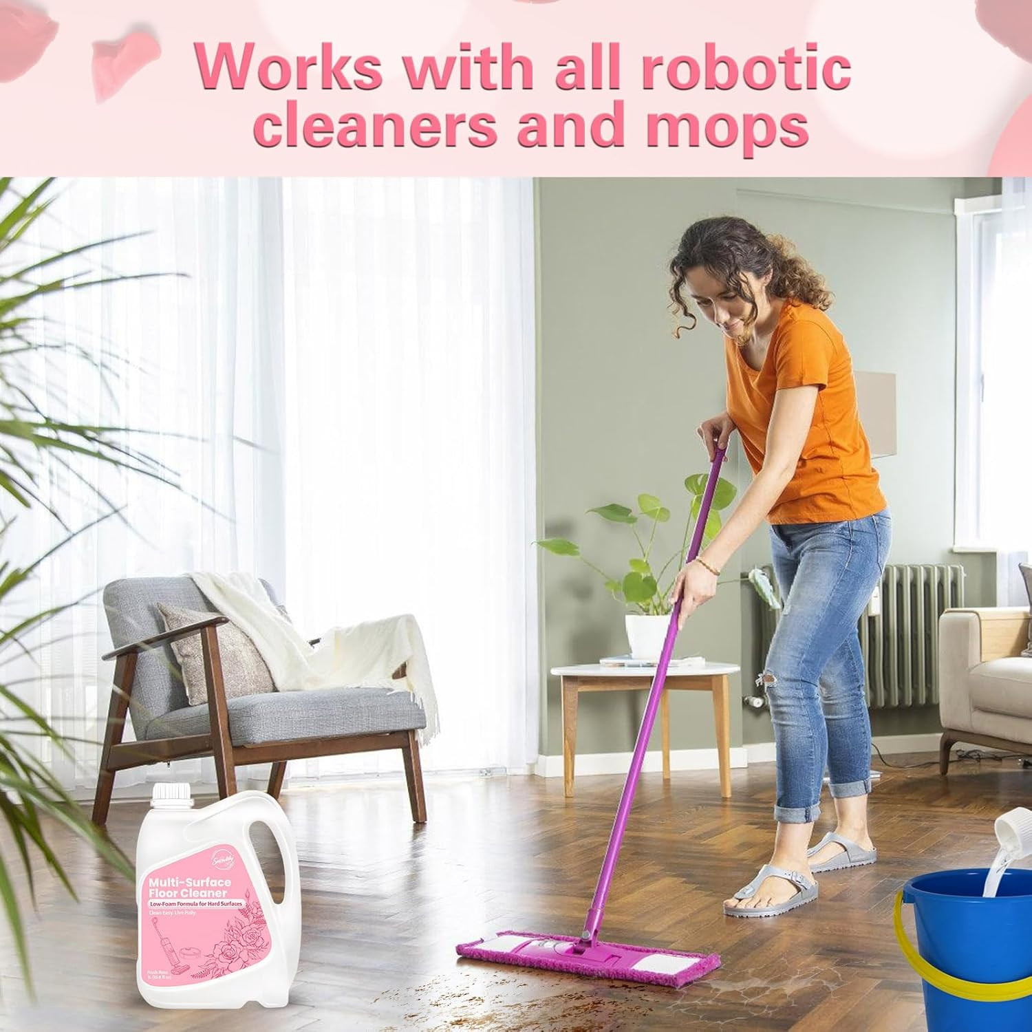 33.8 FL OZ Floor Cleaning Solution Compatible with Robot Vacuum, Residue & Strea