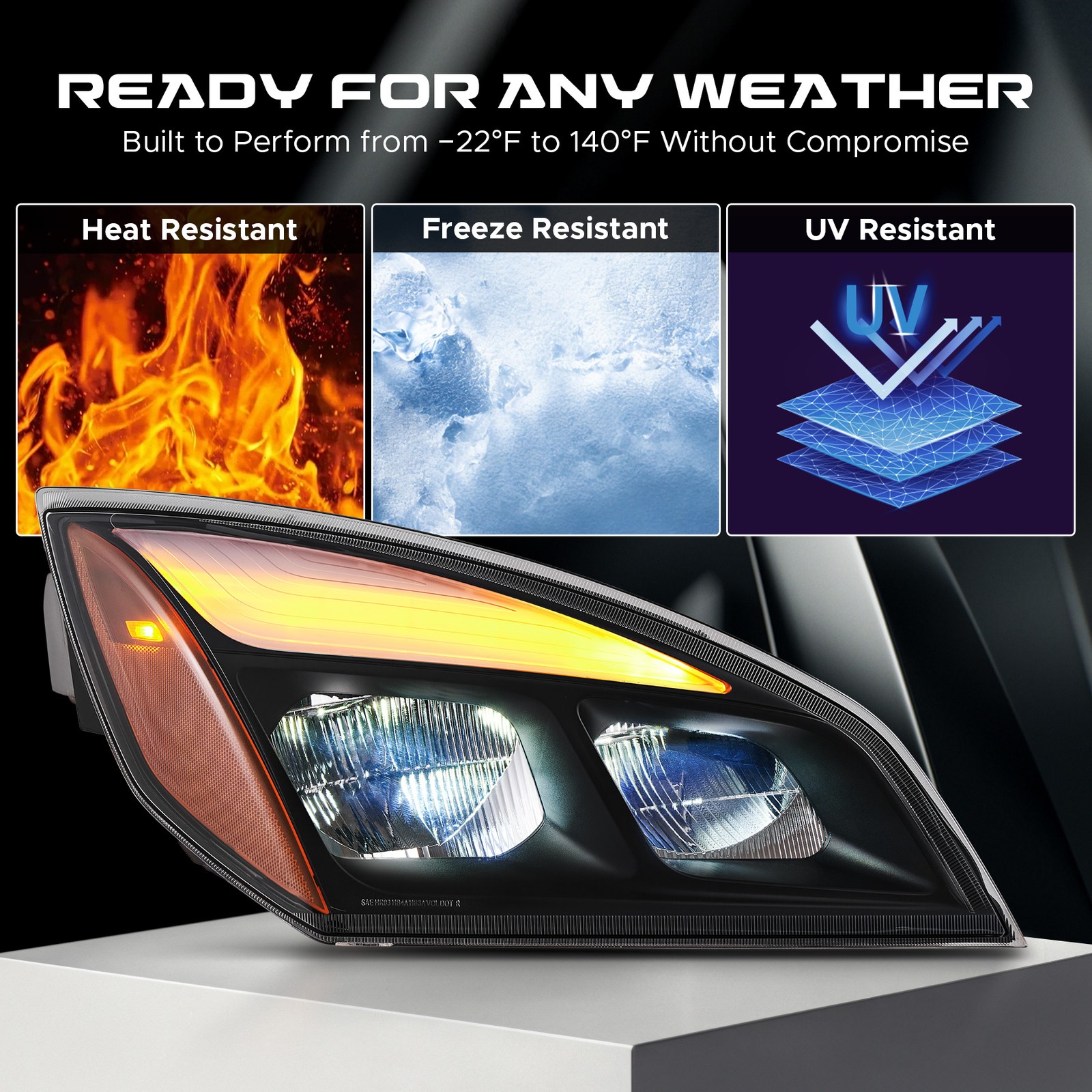 Full LED RH Headlight Replacement for 2018-2025 Freightliner Cascadia w Bulbs