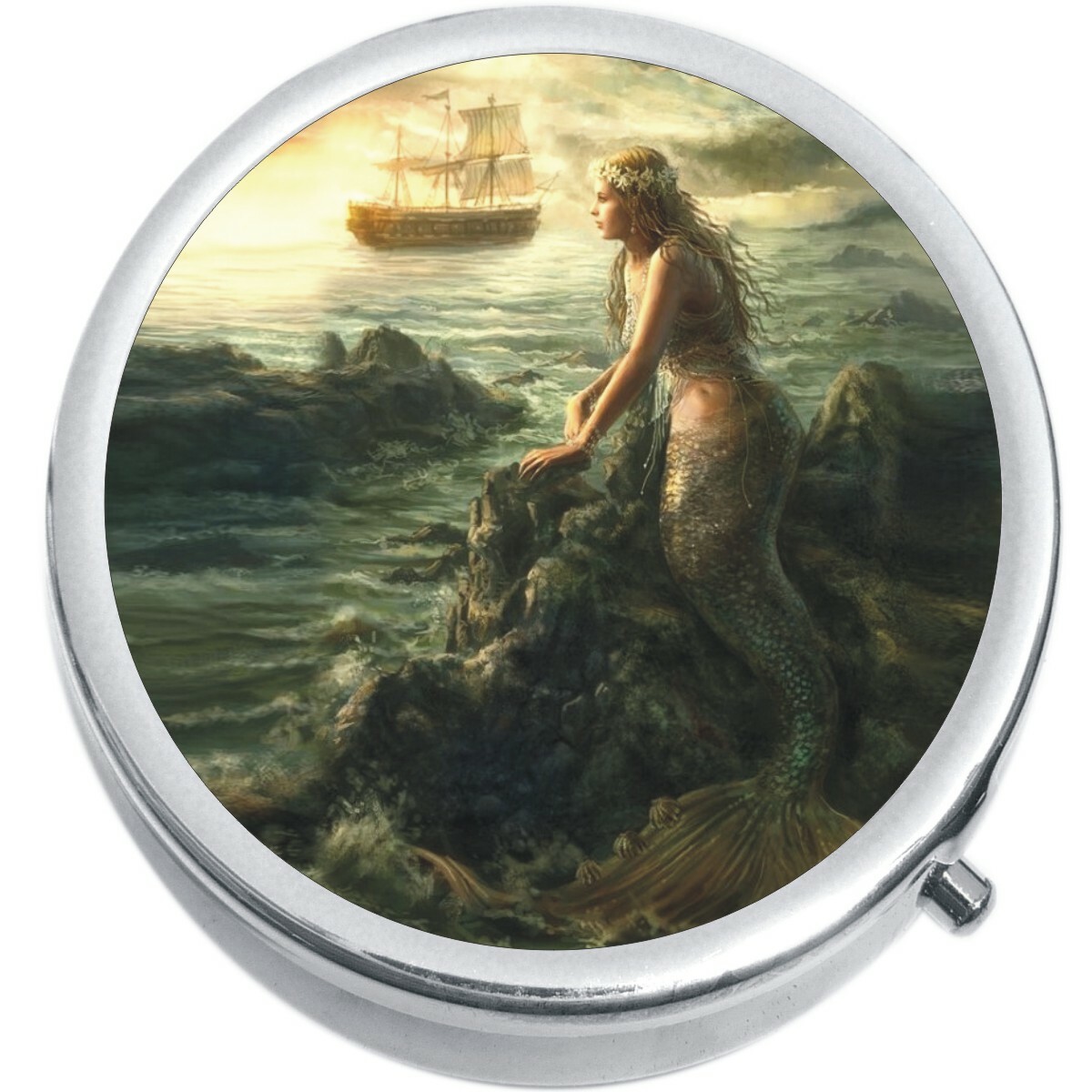 Mermaid Ship Medicine Vitamin Compact Pill Box