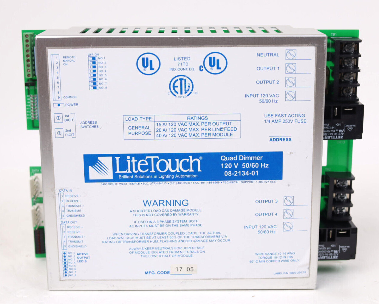 LiteTouch/ Savant Quad Dimmer Module 08-2134-01 120V p125