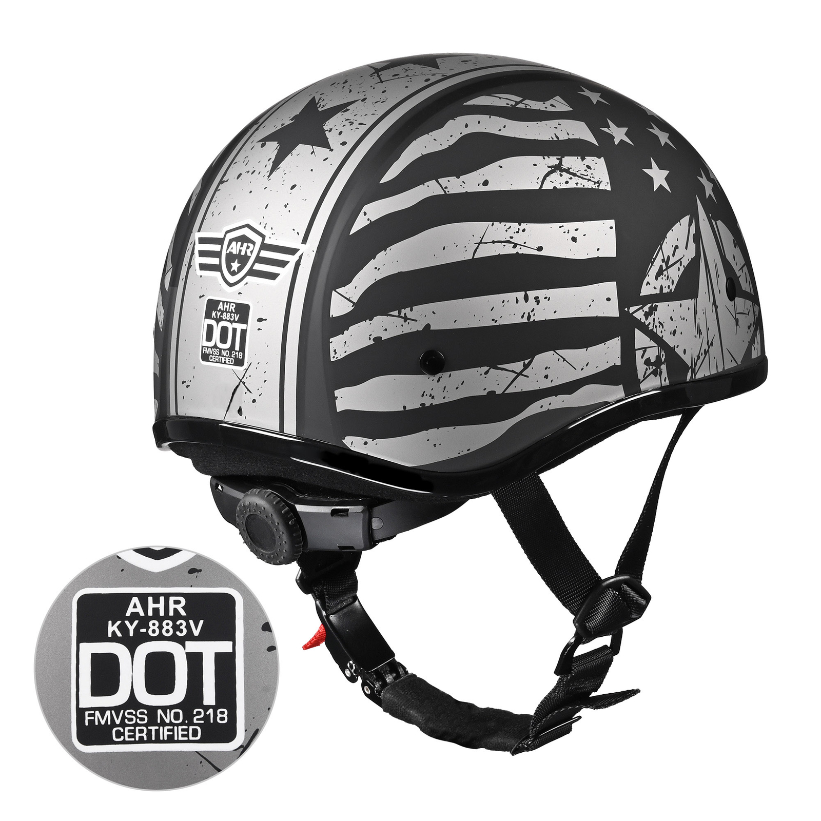AHR Motorcycle Half Helmet Sunshield Quick Release Half Face Cruiser Scooter DOT