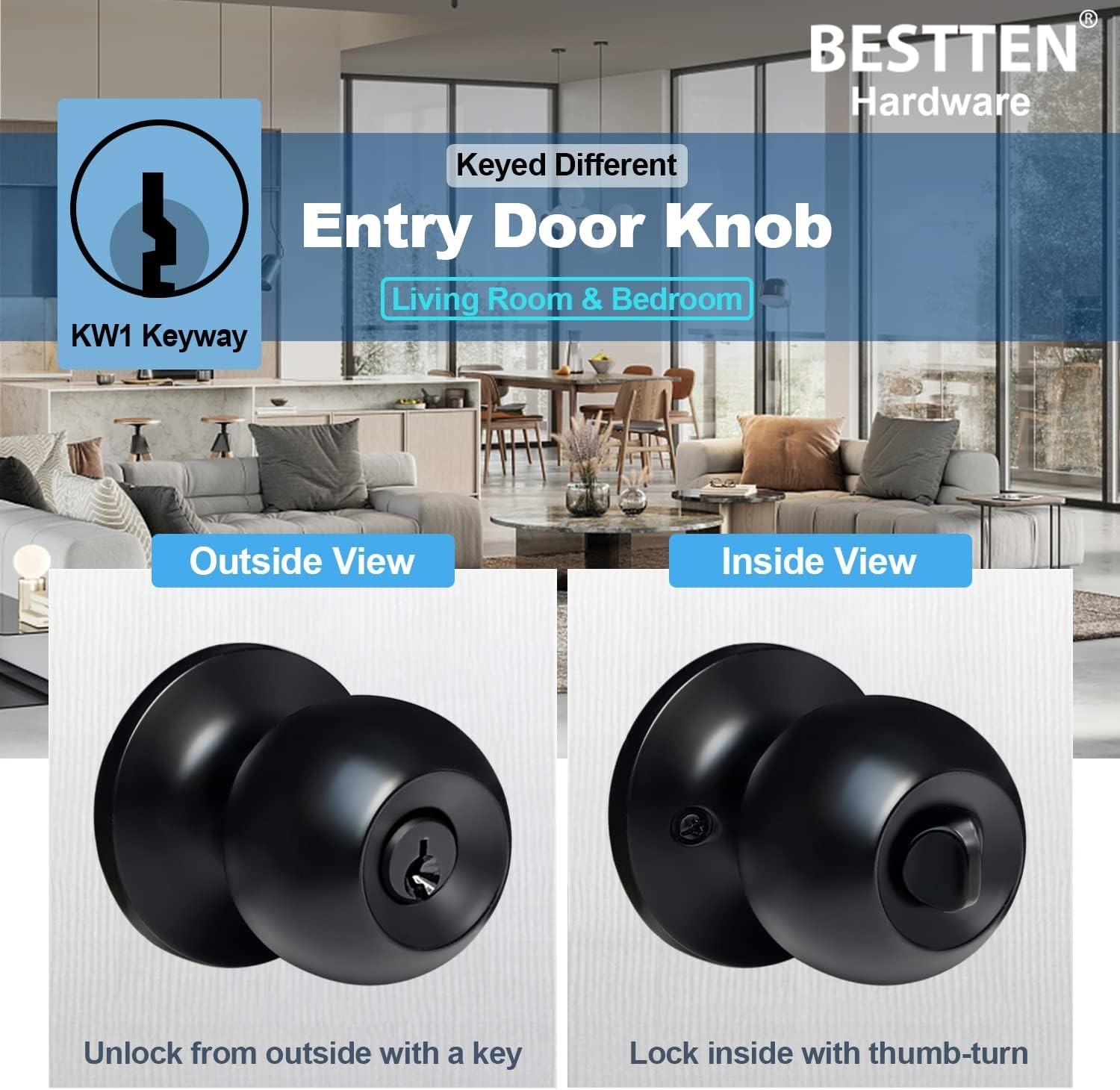 2 Pack Matte Black Keyed Entry Door Knobs – Elegant Security Solution
