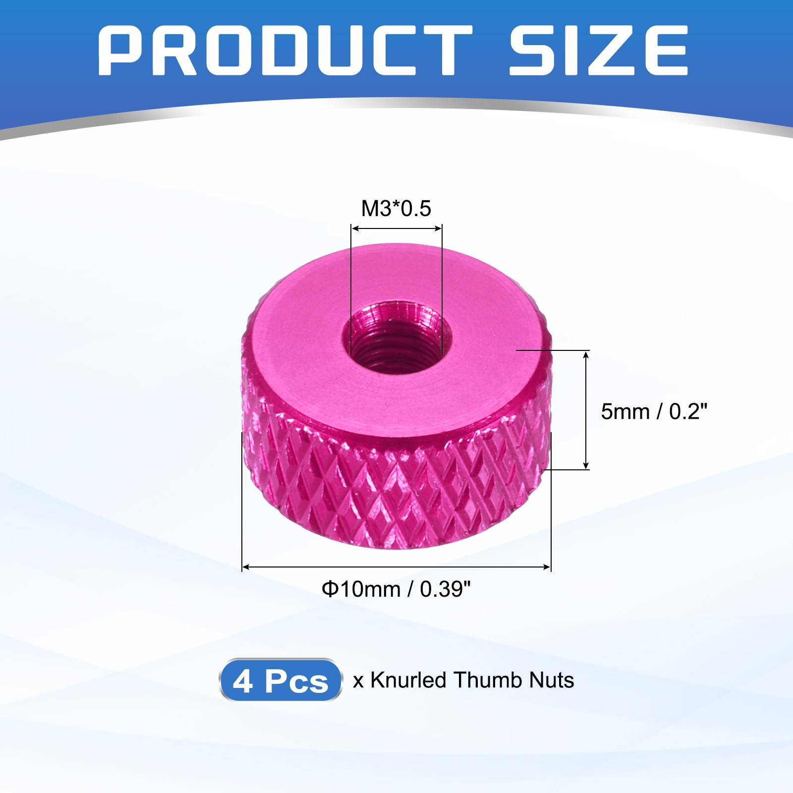 4Pcs M3x10mmx5mm Knurled Thumb Nuts, Peach Red