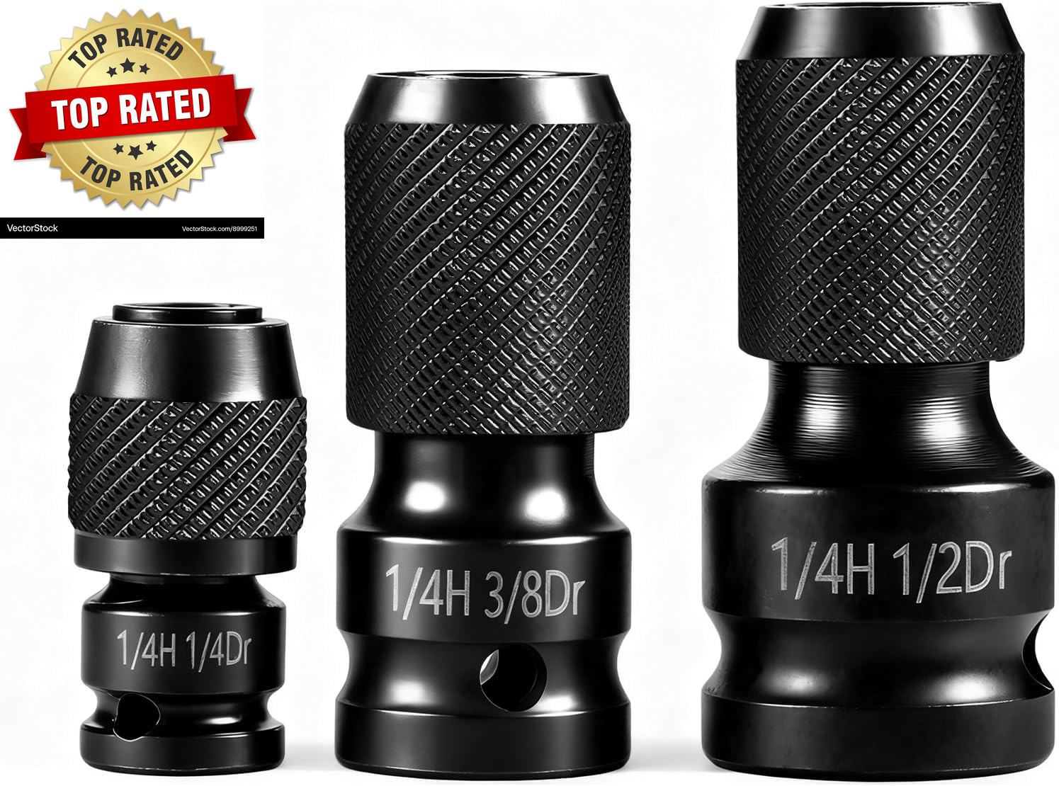 3-Piece Quick Release Impact Bit Holder Set, 1/2" 3/8" 1/4" Square Drive to 1/4"
