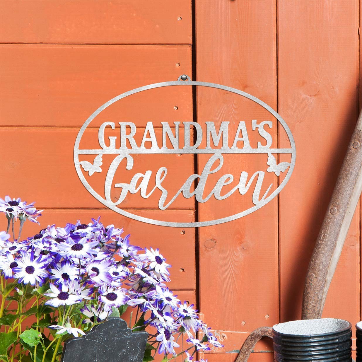 ROCC Rusted Orange Garden Oval Sign for Grandma, Outdoor Decorative Garden Decor