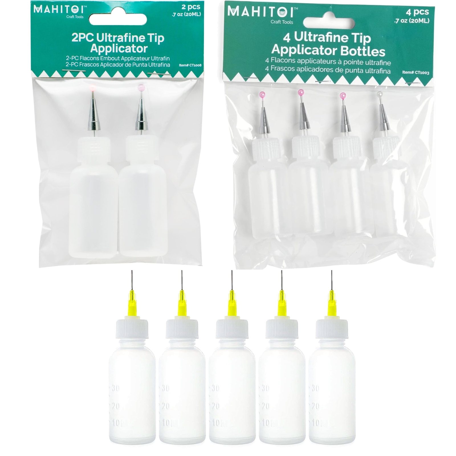 Ultrafine Tip Applicator Bottles Clear For Storing & Applying Craft Supplies & M
