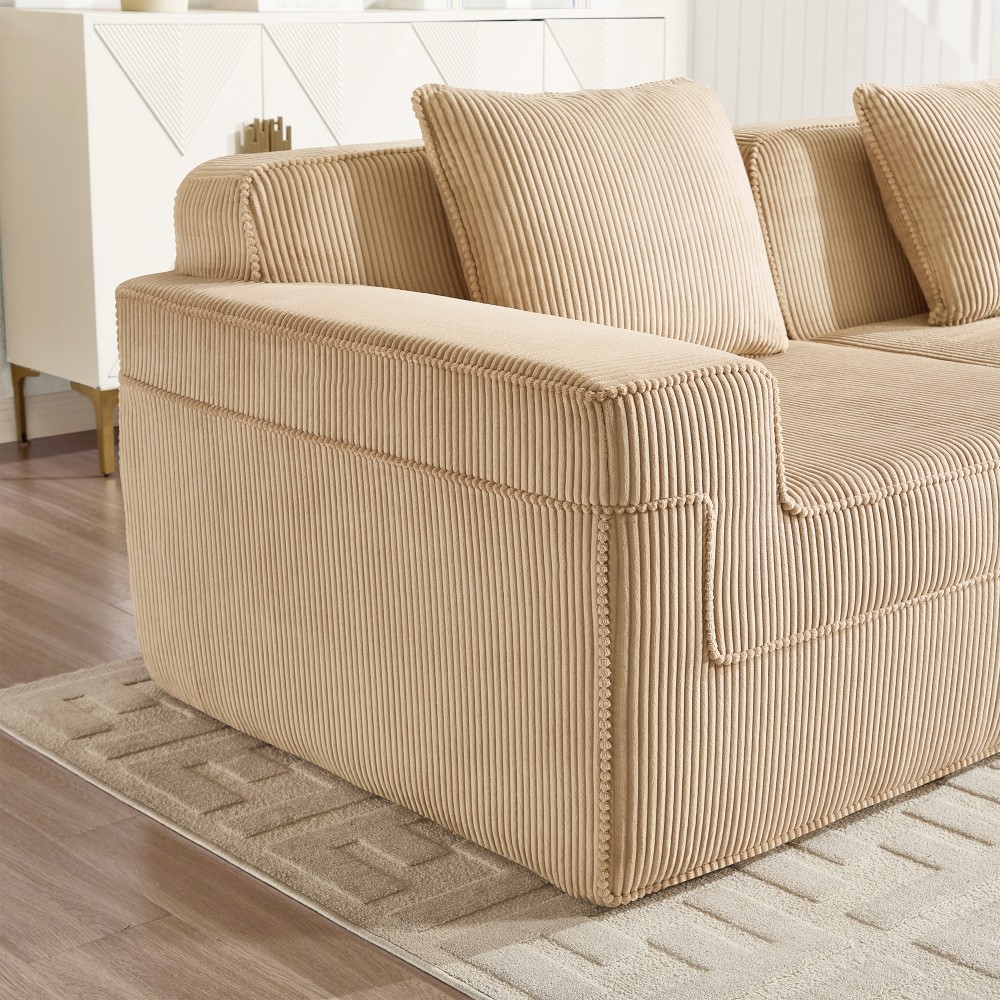 Modular 3-Seat L-Shape Sectional Sofa w/ Ottoman, Corduroy Camel