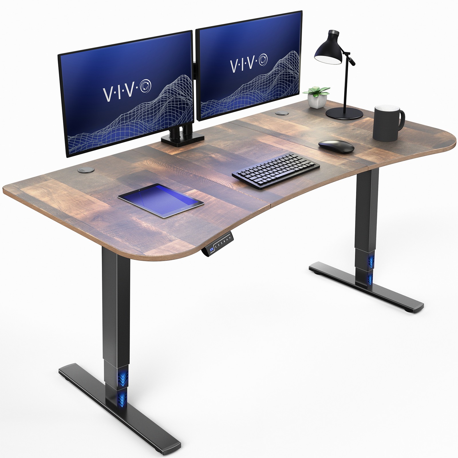 VIVO Electric 63" x 32" Stand Up Desk, Reclaimed Wood Table Top, Black Frame