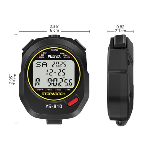 Stopwatch Timer Multi Splits/Laps Digital Stop-Watch for 10 splits/laps Black