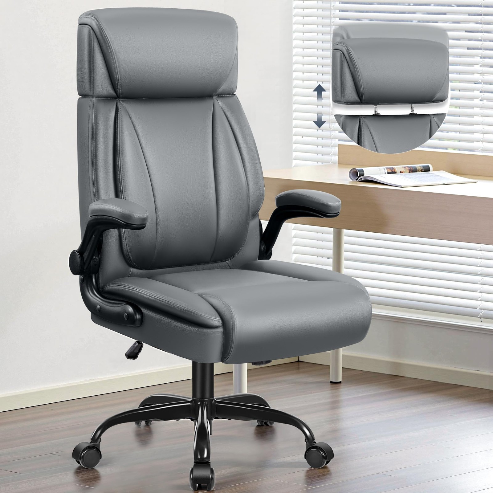 Office Chair, Ergonomic Desk Chair with Padded Flip-Up Arms & Adjustable Head...