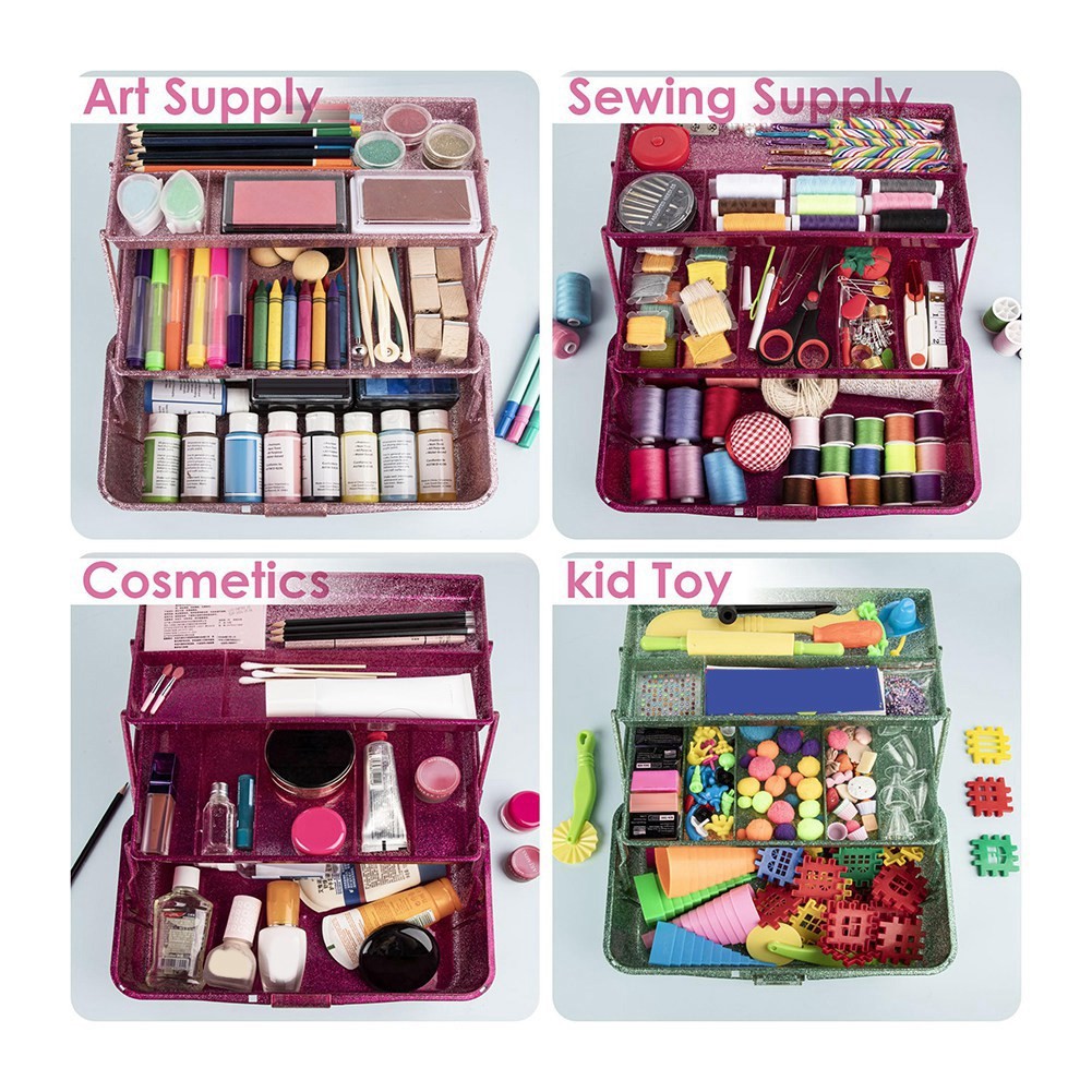 2X(Glitter & Craft Tool Storage Box,3-Layer Stackable Carry Tackle Box5581