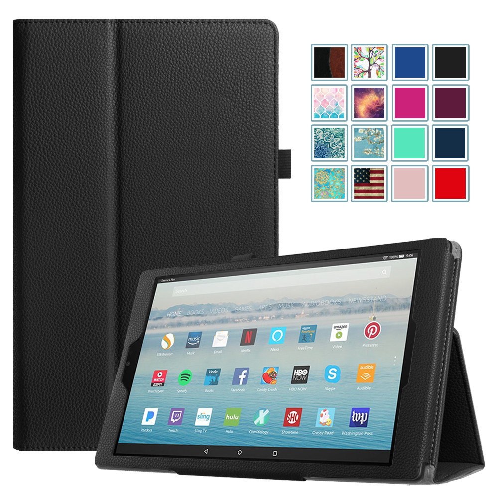 For Amazon Fire HD 10 Tablet Case Vegan Leather Stand Cover with Auto Wake/Sleep