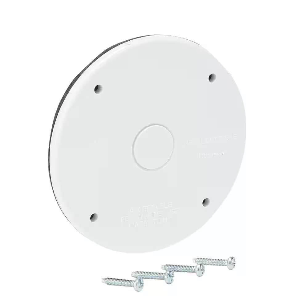 4 in. Round Blank Non-Metallic Weatherproof Cover, White