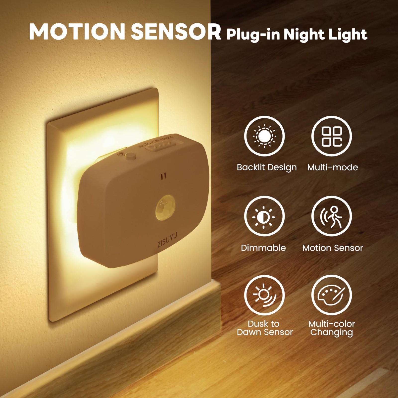 Dimmable LED Night Light with Motion & Dusk Sensor, Color-Changing, 6 Pack