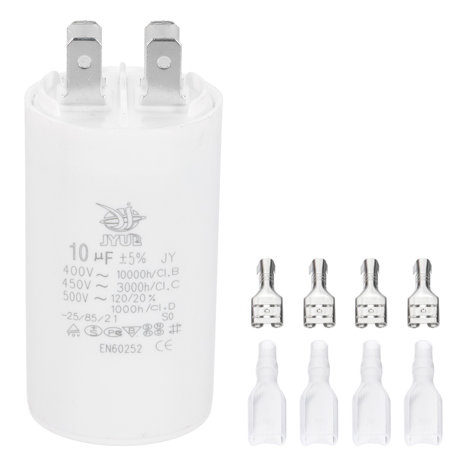 CBB60 10uF Run Capacitor,1 Pcs AC450V 4 Pin Double Insert with Sheath Spring
