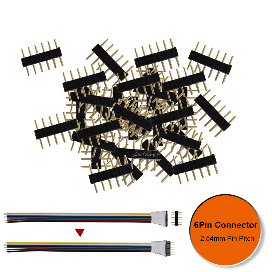 6Pin RGBWC LED connector 2.54mm Pin Pitch Needle Male For 5050 RGBCCT LED strip