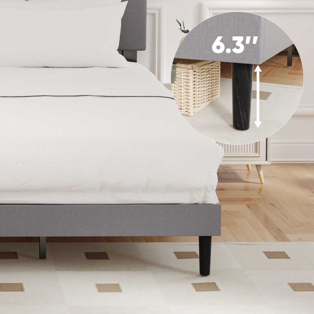 The Headboard Is Made Of Grey Upholstered Headboard Wooden Bed Board Frame