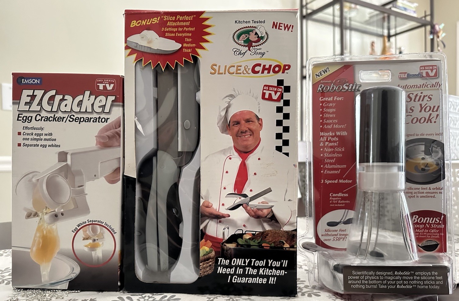 As Seen On TV Kitchen Gadget Tools RoboStir EZCracker Egg Tony’s Slice & Chop