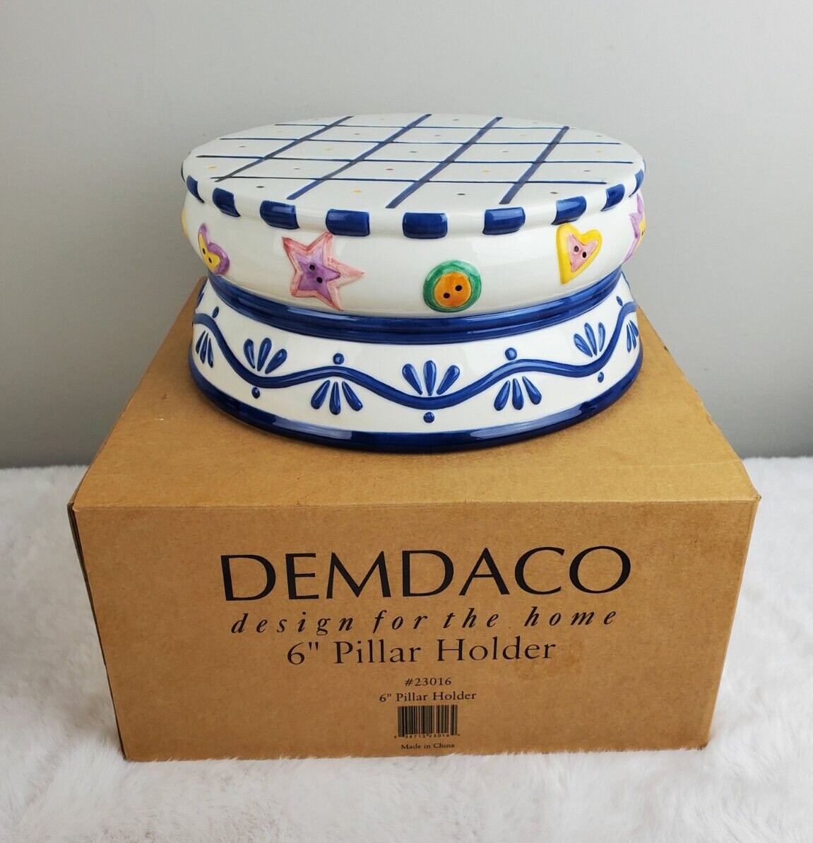 VTG 1999 DEMDACO Buttons & Snow 6" Candle Pillar Holder Stand Base EXC CONDITION