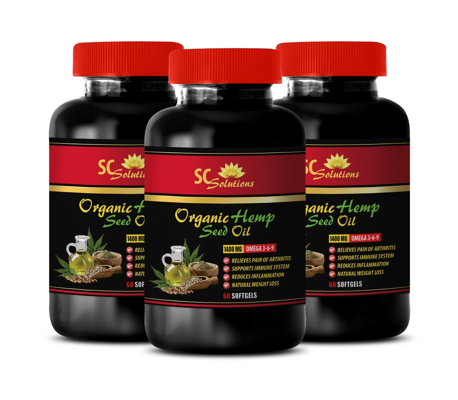 pain and stress relief ORGANIC HEMP SEED OIL 1400mg fast weight loss 3 Bottles