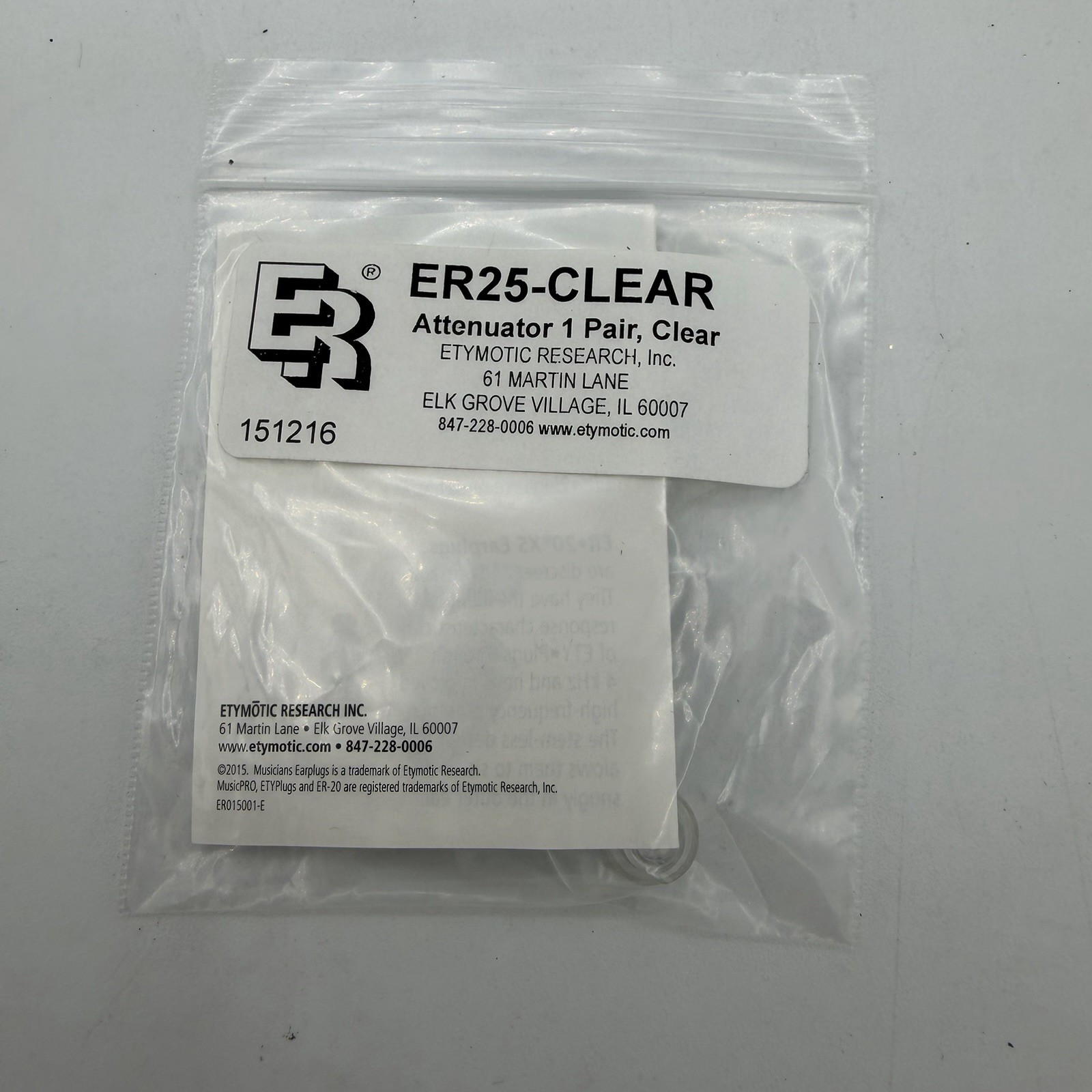 Etymotic ER25 - 25dB Attenuation, Clear