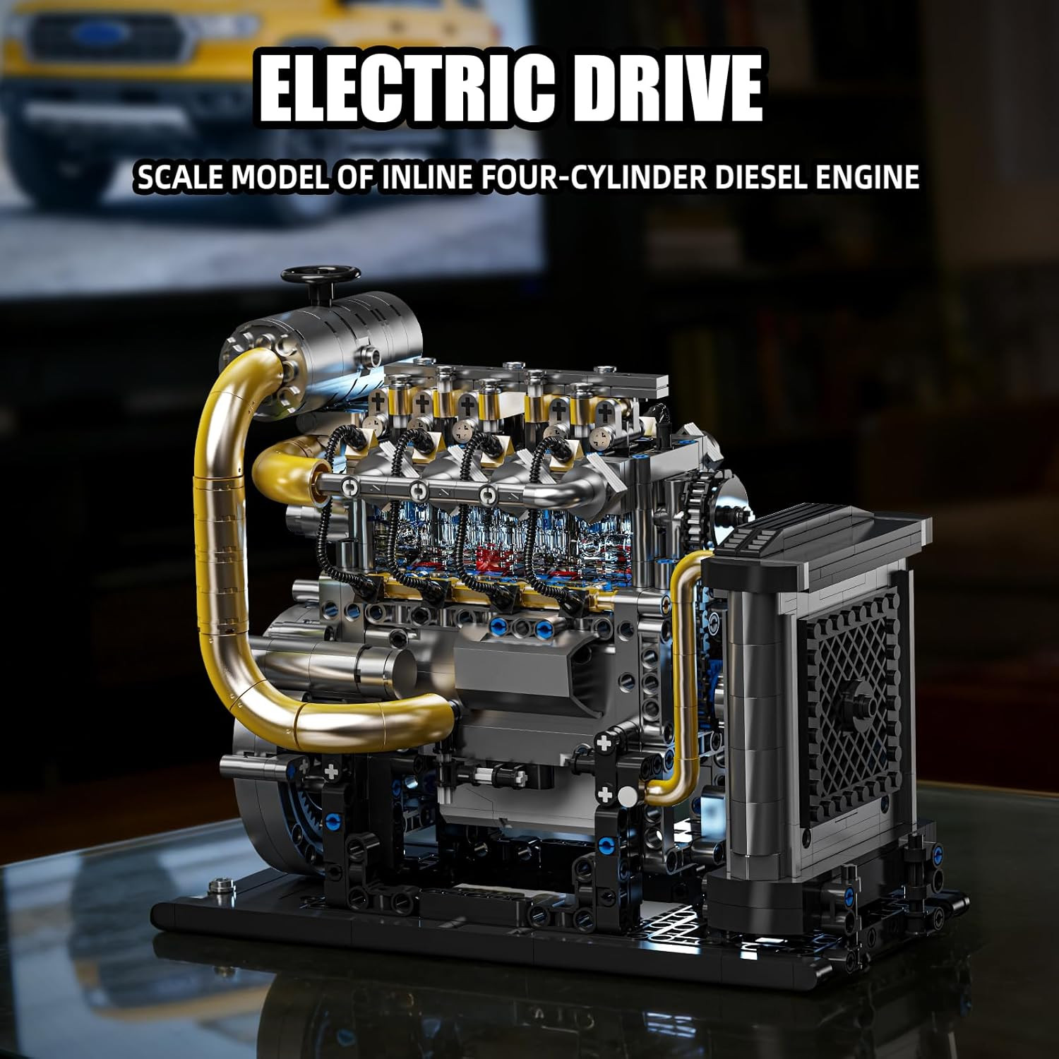 Diesel Engine Model Kit That Runs for Adults, MOC Mini Inline 4-Cylinder Diesel