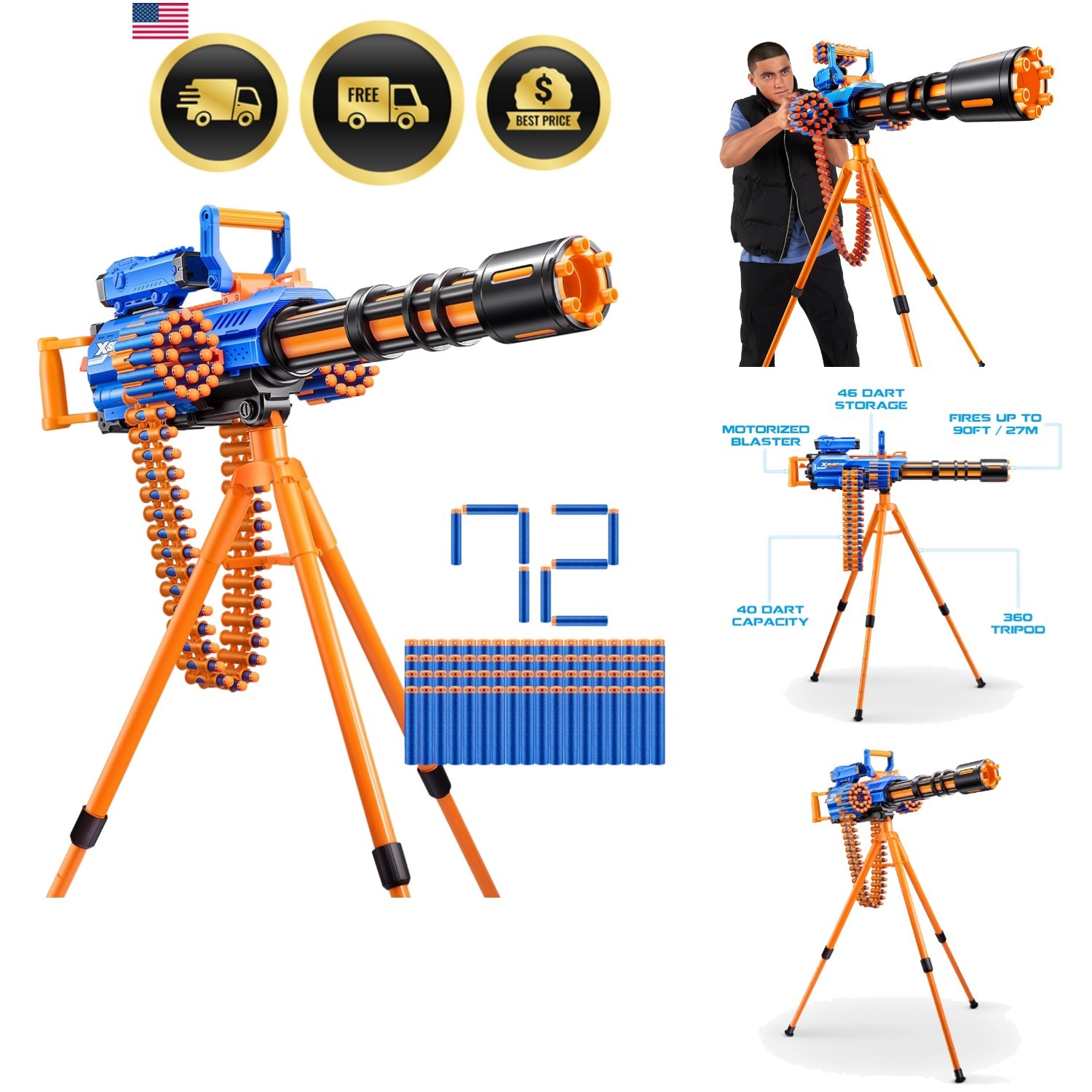 X-Shot Insanity Motorized Rage Fire by ZURU 72 Darts, Air Pocket Technology D...