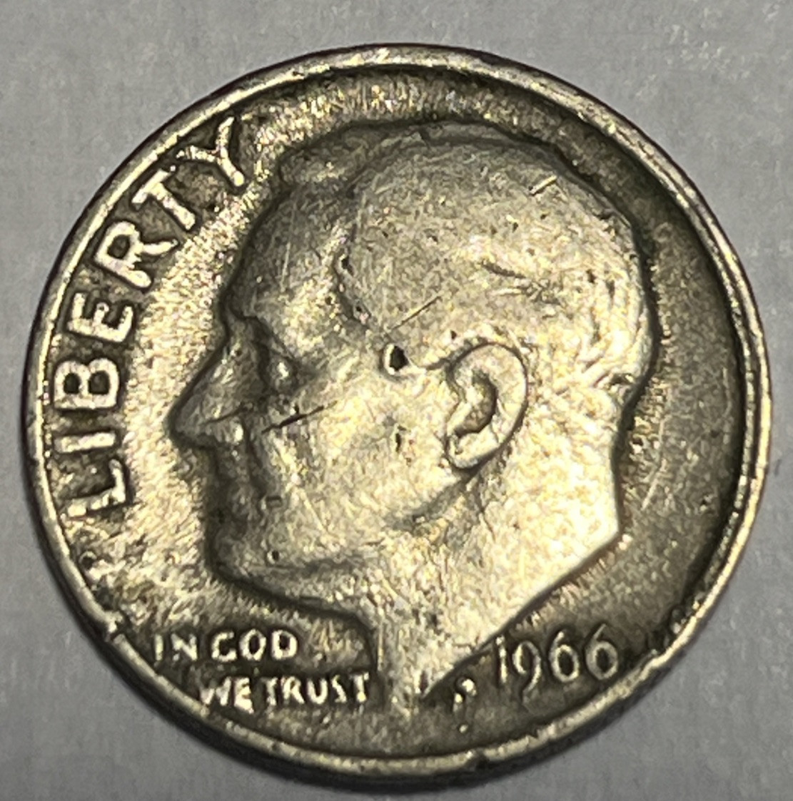 1966 Roosevelt Dime Rev & Obverse Strike Through Mint Errors Grease