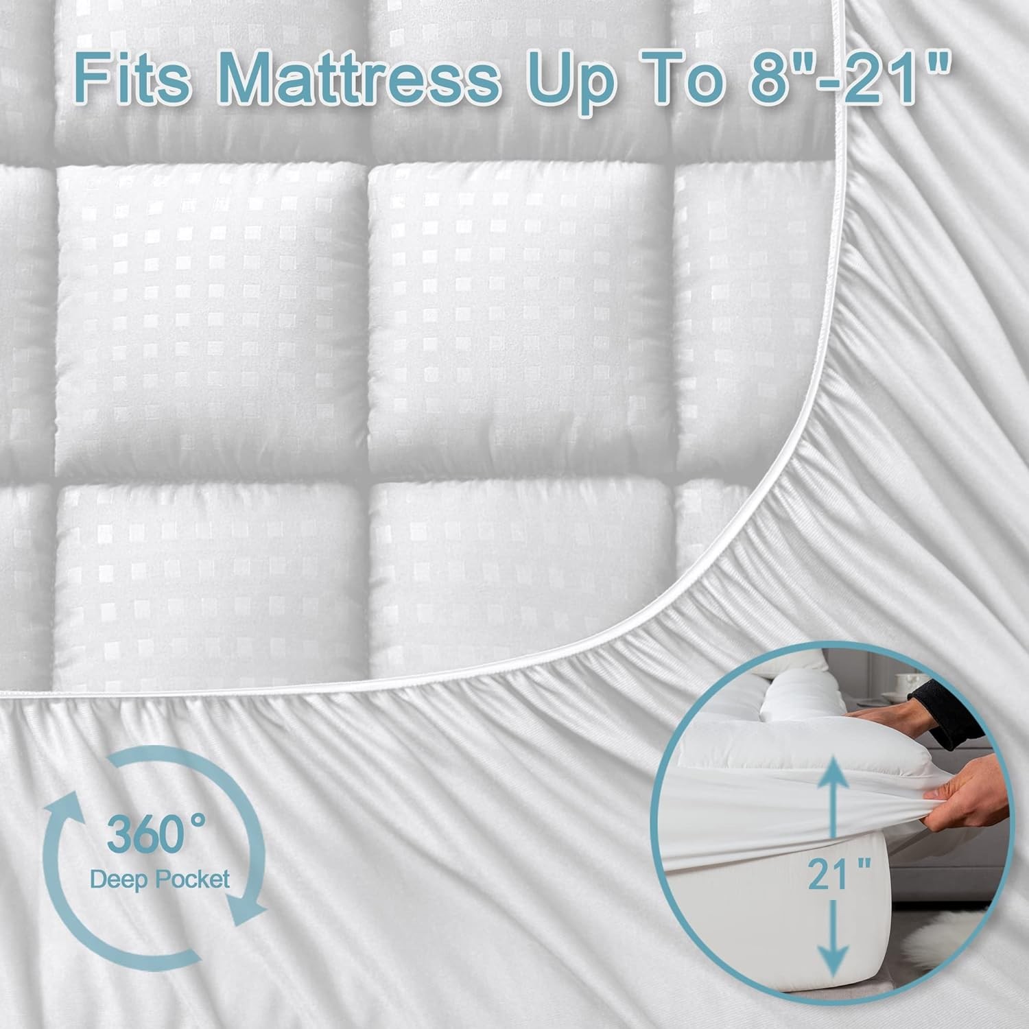 HYLEORY Queen Mattress Pad Quilted Fitted Protector Queen, White