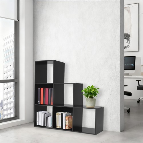L-Shaped 6-Cube Bookcase Shelf Black 90 × 28 × 90 cm Open Back