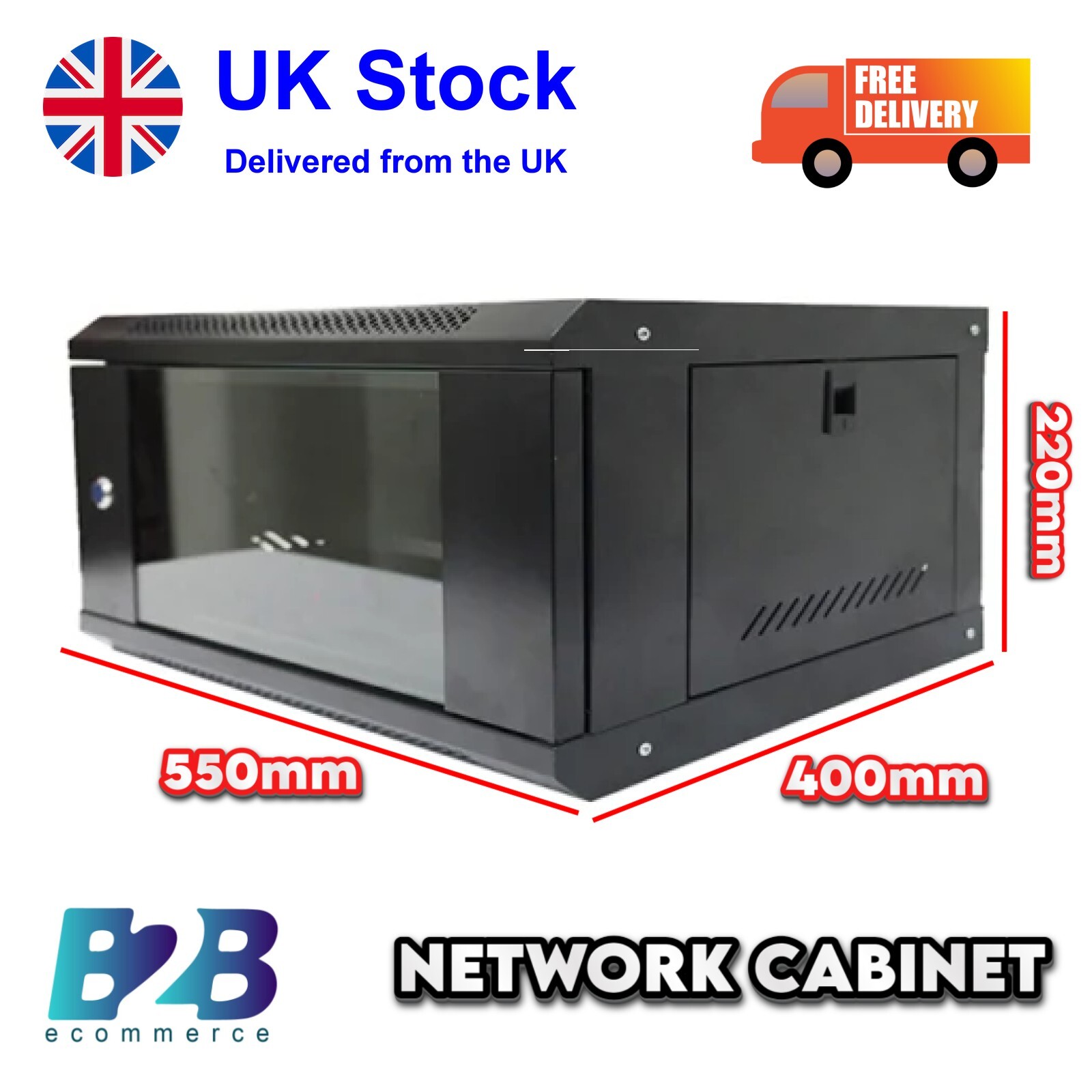 4U Network Data Cabinet - Wall Mountable Server Rack - Free Delivery-Flat Packed