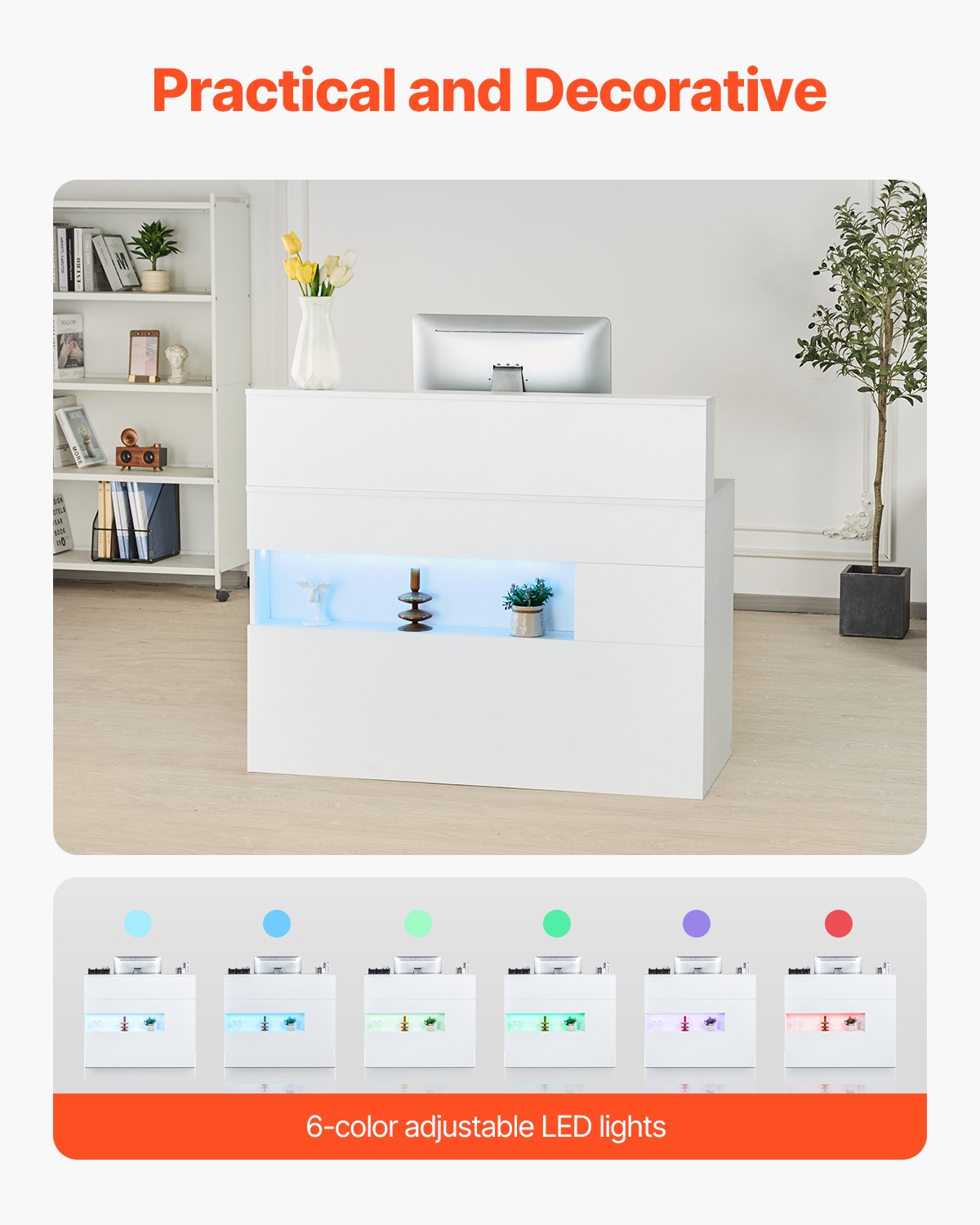 Uimoso Reception Desk Rectangular Front Counter Table 47.24in White Office Table