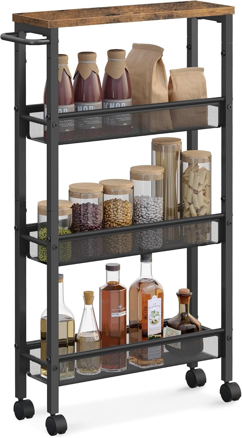 Elegant 4-Tier Narrow Rolling Cart for Effortless Kitchen Organization