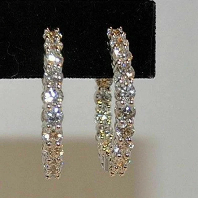 Hoop Women's Earrings 2 Ct Round Cut Natural Moissanite 925 Silver